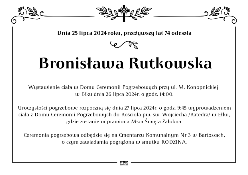Bronisława Rutkowska - nekrolog